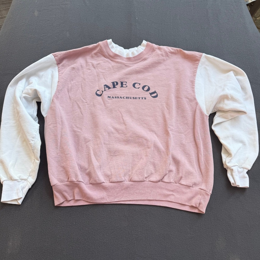 Vintage Cape Cod Massachusetts Sweatshirt Pink White L M&E Energy Sportswear